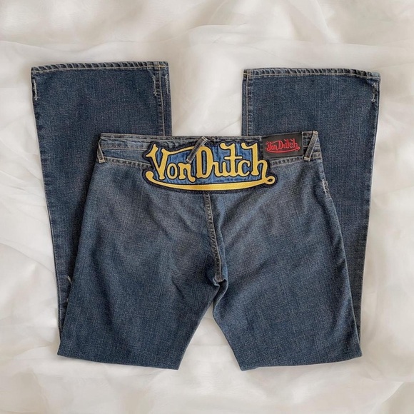 Iconic Von Dutch Y2K tramp stamp flare low rise jeans - Picture 1 of 4
